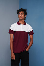 Short Sleeve Collar Neck Korean Zipper TShirt for Men White and Maroon mens trending streetwear India 7Man